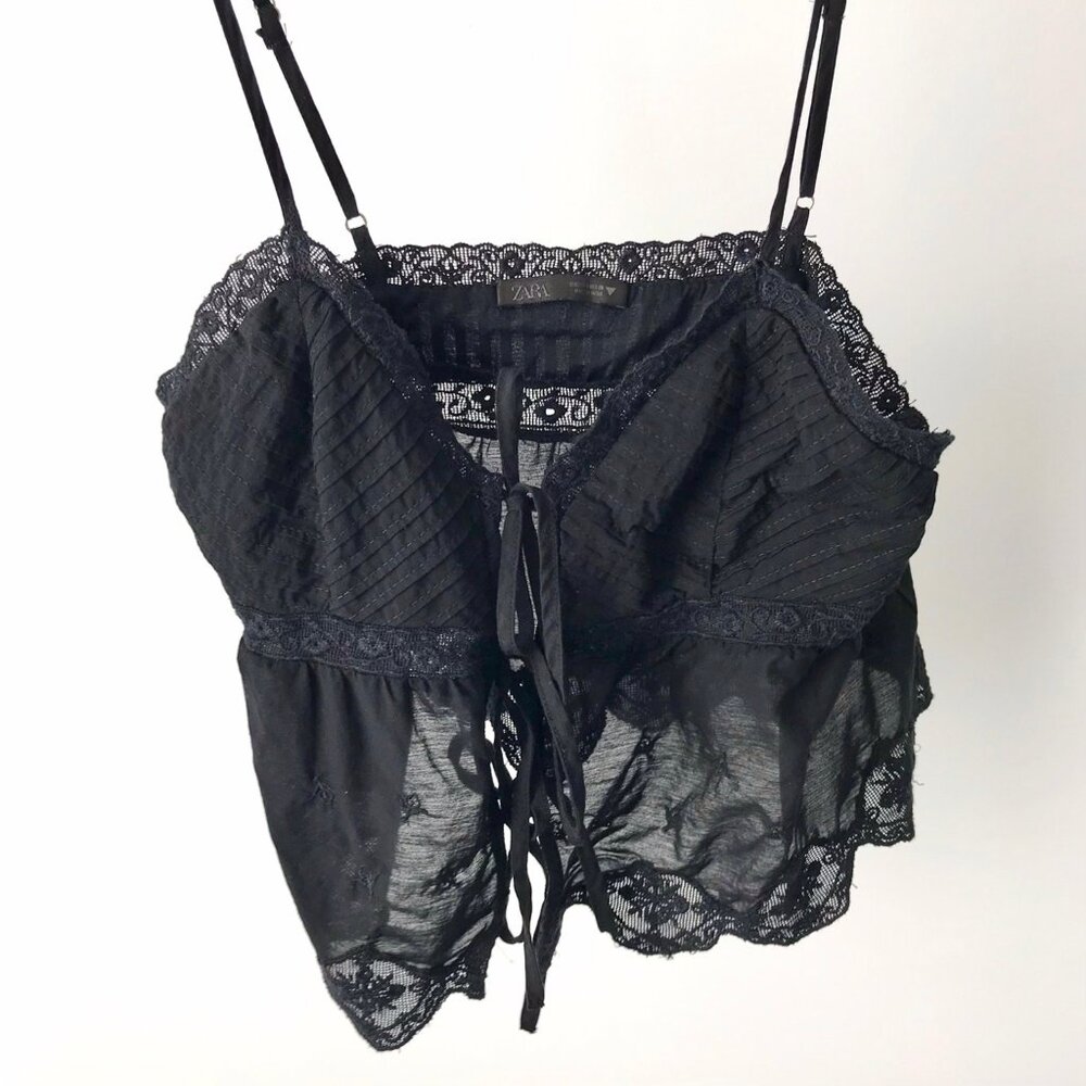 Zara Black Tie Front Lace Top